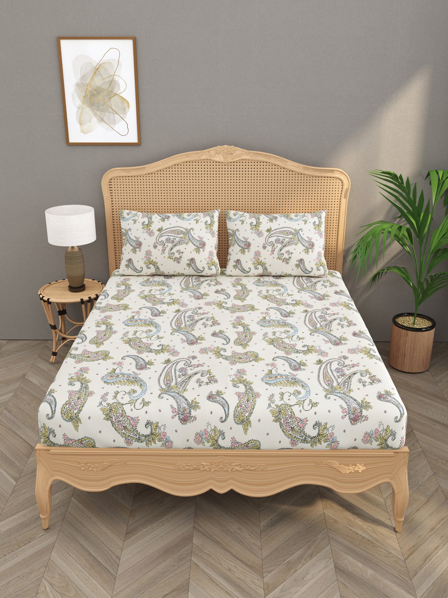 Polycotton Floral Printed Fitted Bedsheets with elastic and 2 Pillow Covers