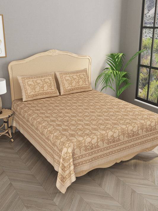 Gold Print Double King Bedsheet with 2 Pillow Covers