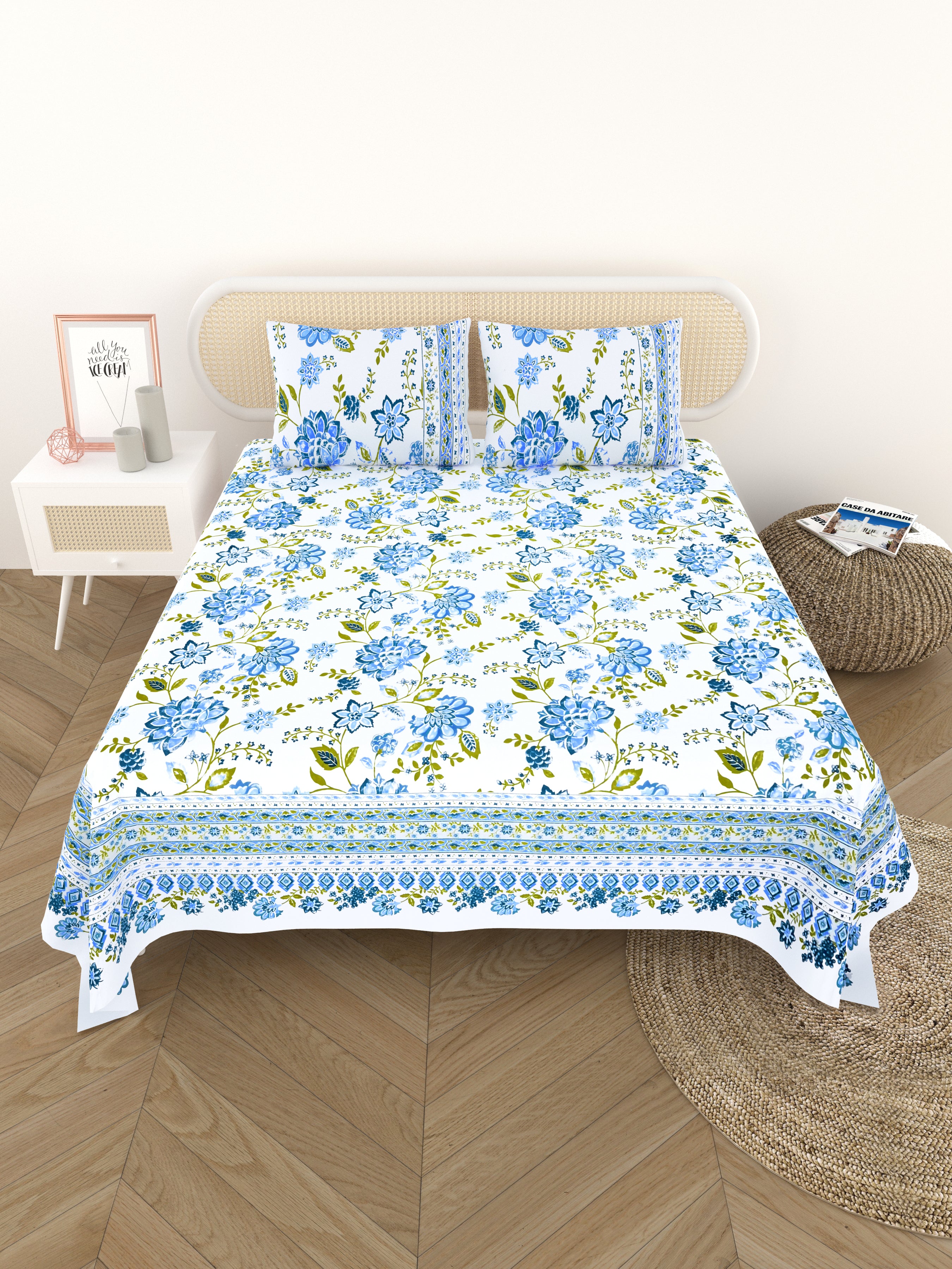 Cotton Printed Bedsheet with 2 Pillow Covers - (108 x 108 Inch)