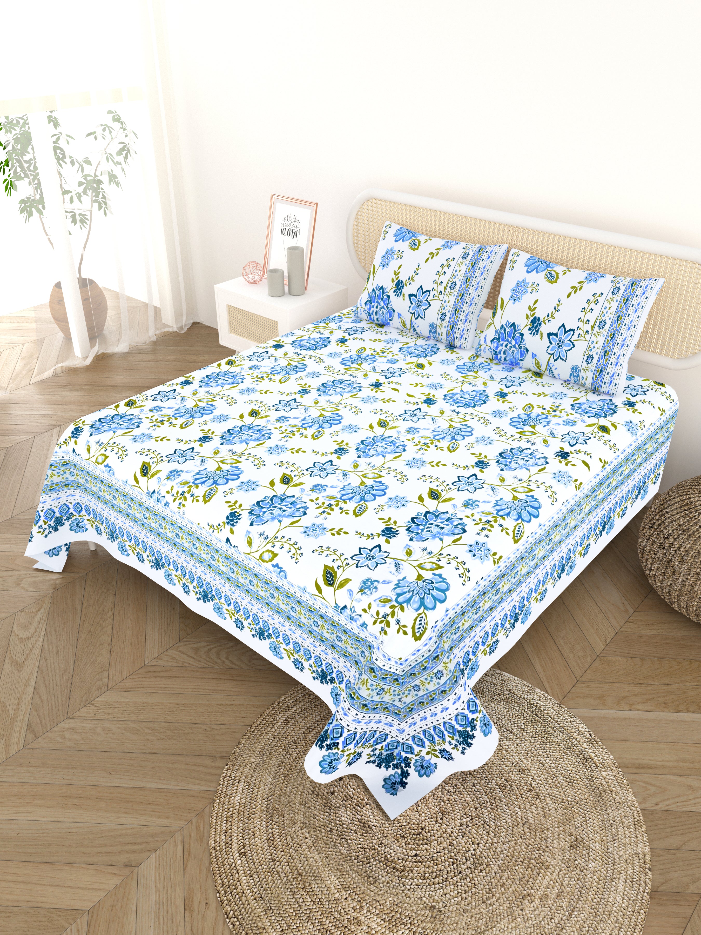 Cotton Printed Bedsheet with 2 Pillow Covers - (108 x 108 Inch)