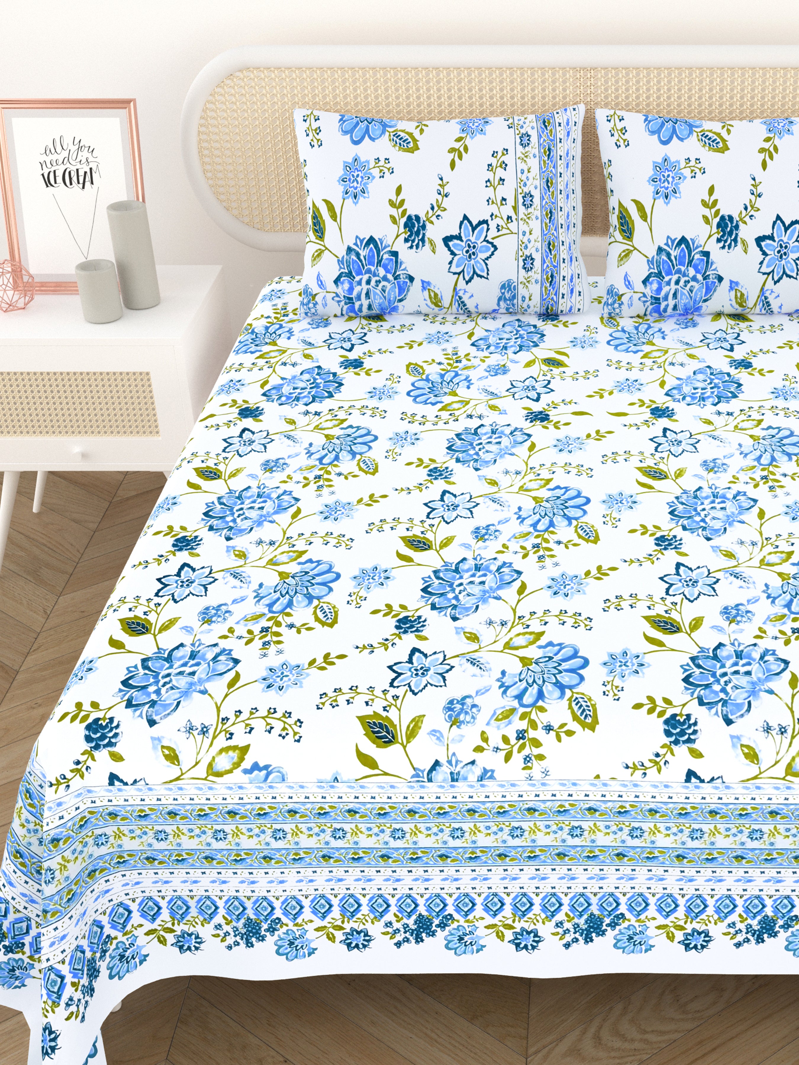 Cotton Printed Bedsheet with 2 Pillow Covers - (108 x 108 Inch)
