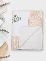 Quilted Floral Printed Reversible Bedcover with 2 Pillow Covers