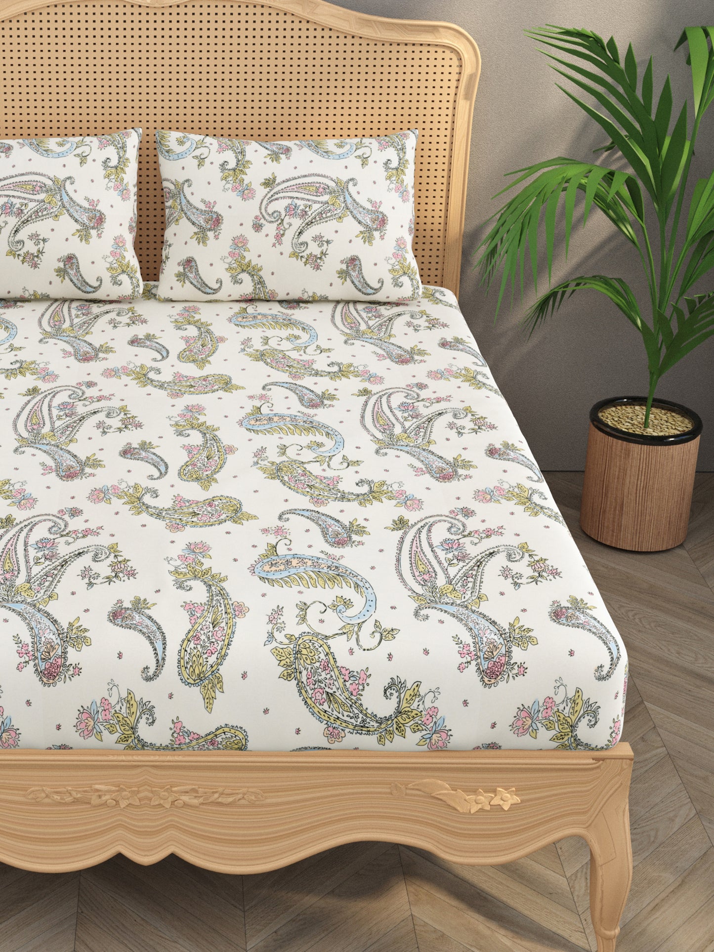 Polycotton Floral Printed Fitted Bedsheets with elastic and 2 Pillow Covers