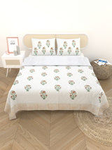 Quilted Floral Printed Reversible Bedcover with 2 Pillow Covers