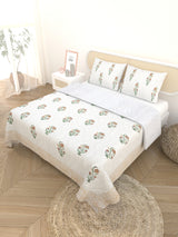 Quilted Floral Printed Reversible Bedcover with 2 Pillow Covers