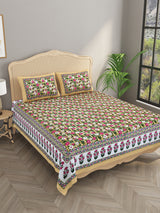 Floral Print Cotton Double King Bedsheet with 2 Pillow Covers