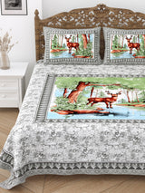 Floral Print Cotton Double King Bedsheet with 2 Pillow Covers