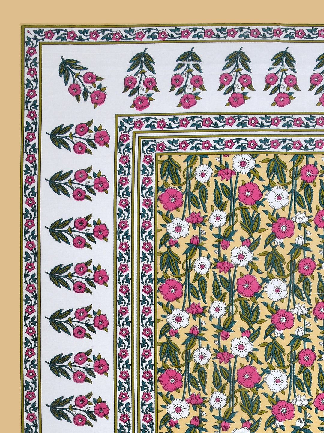 Floral Print Cotton Double King Bedsheet with 2 Pillow Covers