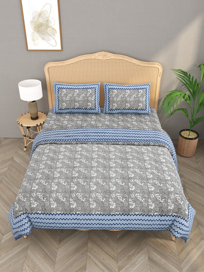 Floral Printed Bedding Set - 1 King Bedsheet, 1 Comforter, 2 Pillow Covers