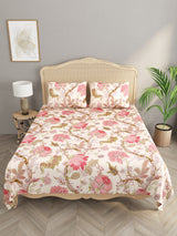Premium Glaze Cotton Floral Print Super King Bedsheet with 2 Pillow Covers