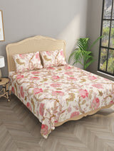 Premium Glaze Cotton Floral Print Super King Bedsheet with 2 Pillow Covers