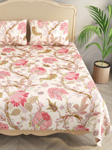 Premium Glaze Cotton Floral Print Super King Bedsheet with 2 Pillow Covers