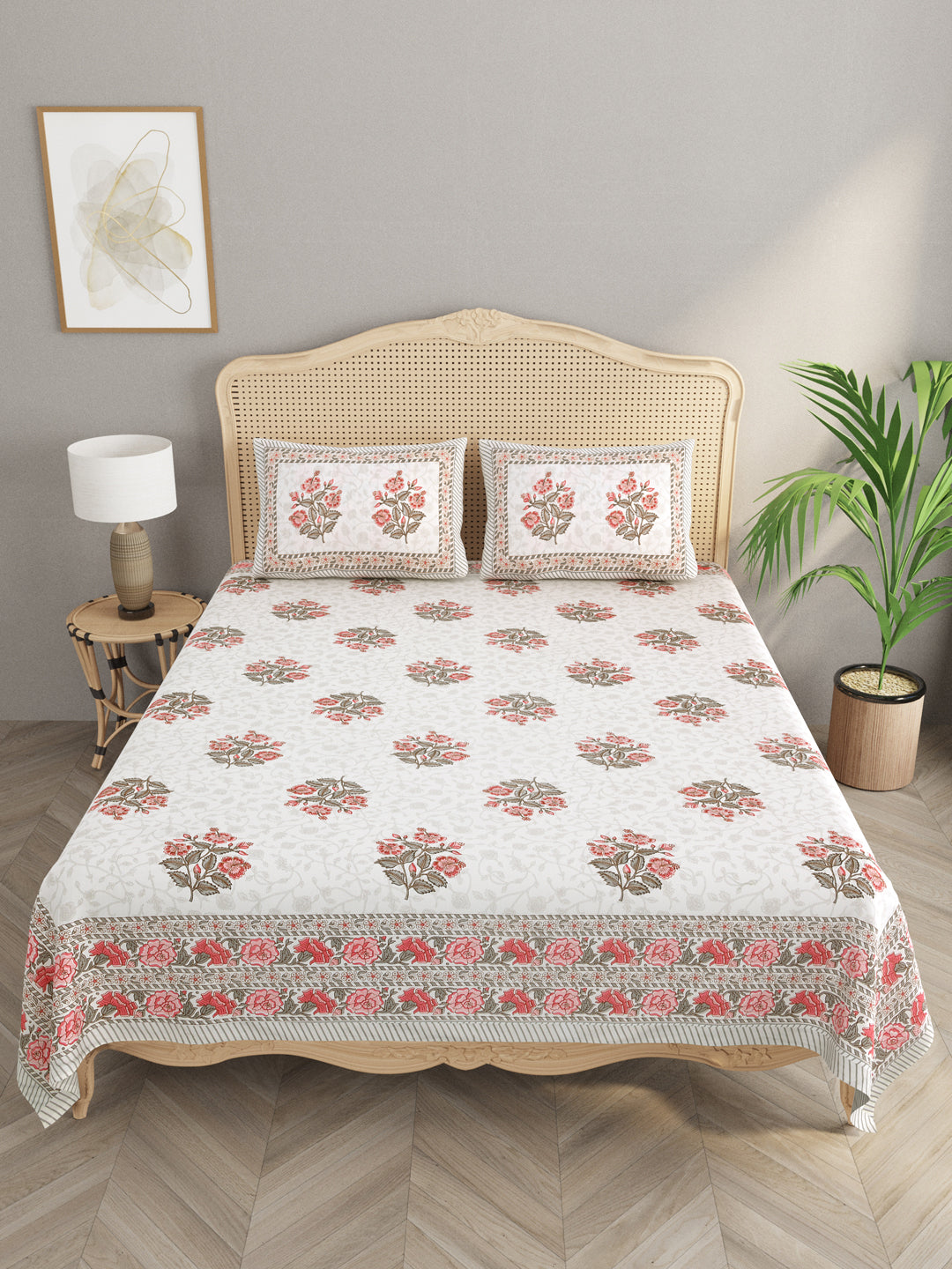 Extra Soft Percale Cotton Double King Floral Print Bedsheet with 2 Pillow Covers