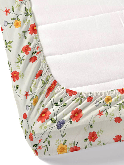 Polycotton Floral Printed Fitted Bedsheets with elastic and 2 Pillow Covers