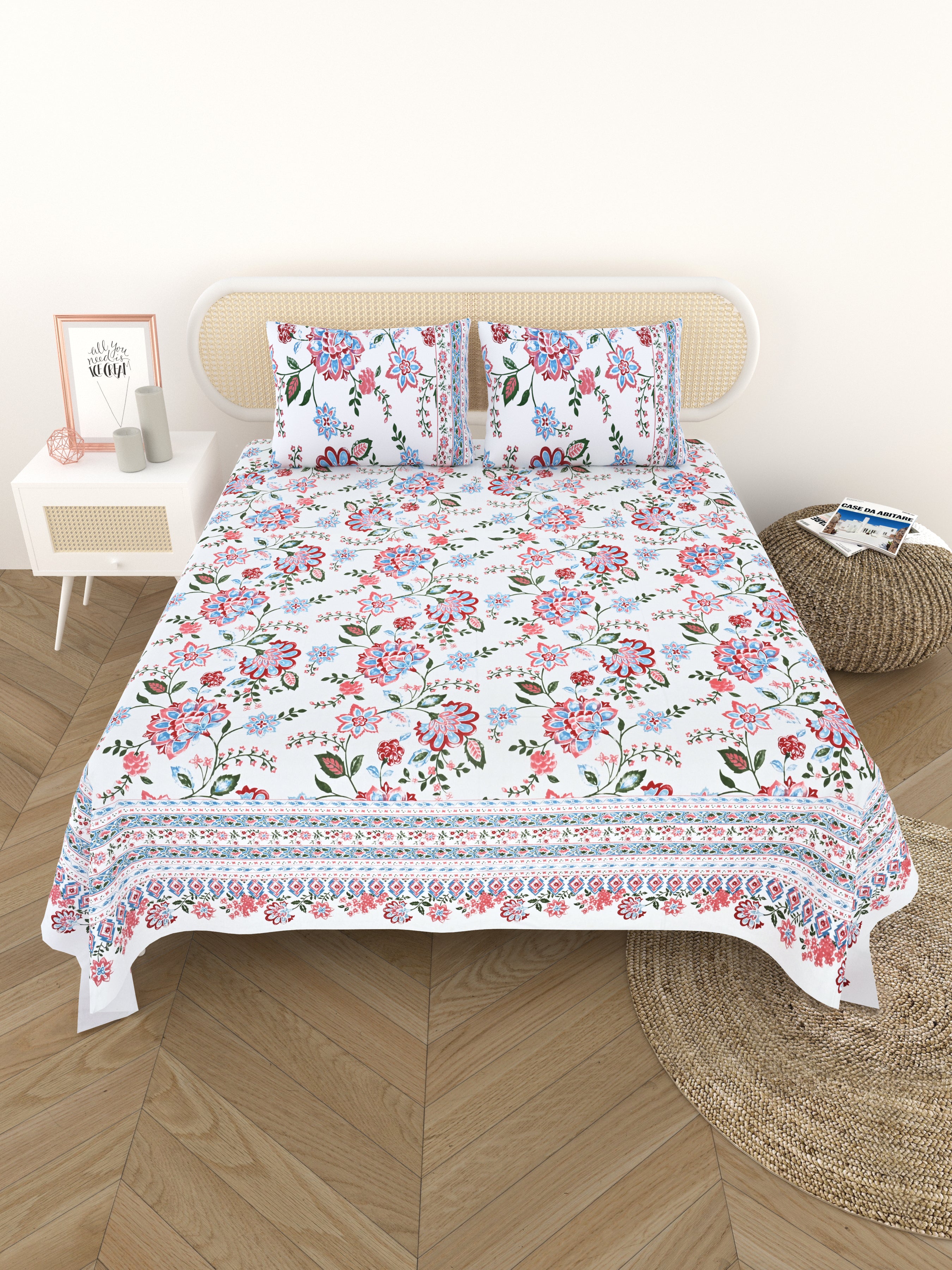 Cotton Printed Bedsheet with 2 Pillow Covers - (108 x 108 Inch)