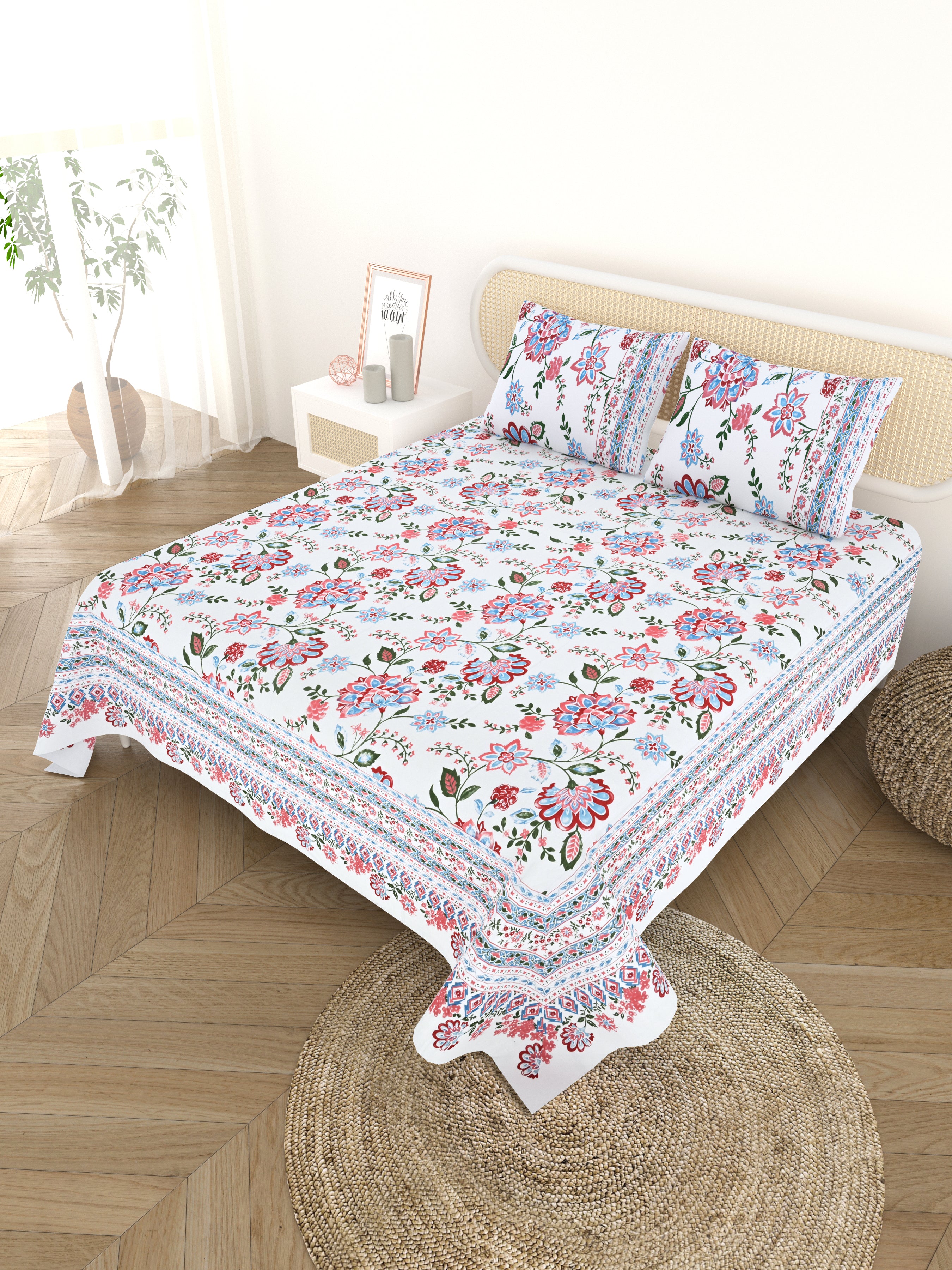 Cotton Printed Bedsheet with 2 Pillow Covers - (108 x 108 Inch)