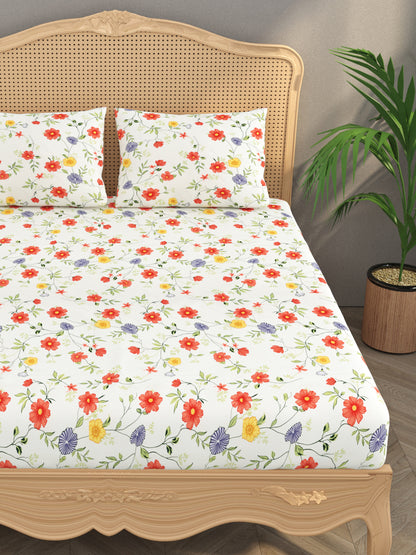 Polycotton Floral Printed Fitted Bedsheets with elastic and 2 Pillow Covers