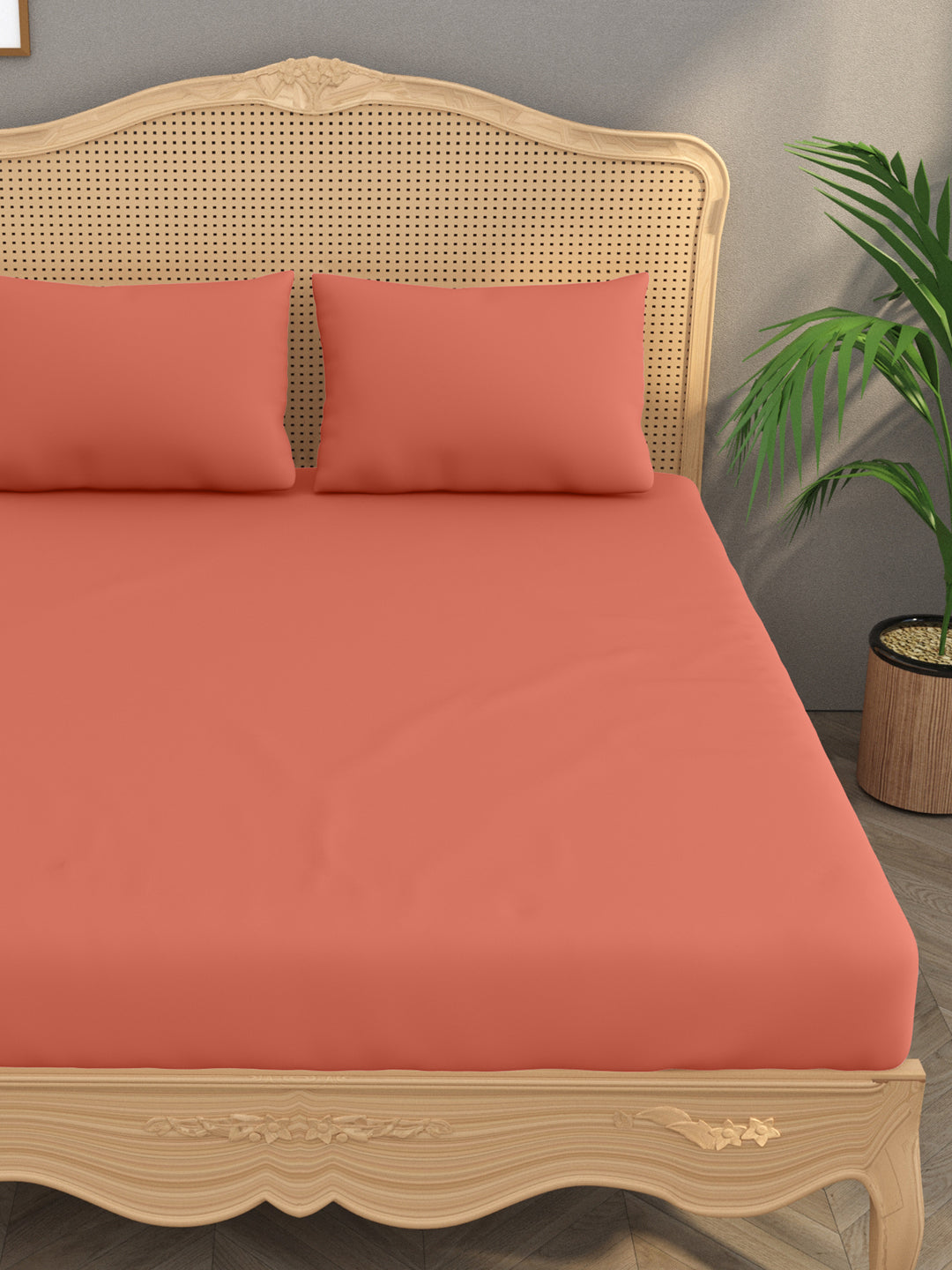 Luxury 400 TC Solid Cotton Bedsheet – 108 x 108 Inches with 2 Pillow Covers | Premium Cotton Comfort