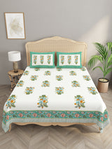 Floral Print Cotton Double King Bedsheet with 2 Pillow Covers
