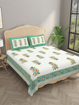 Floral Print Cotton Double King Bedsheet with 2 Pillow Covers