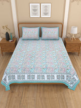 Floral Print Cotton Double King Bedsheet with 2 Pillow Covers