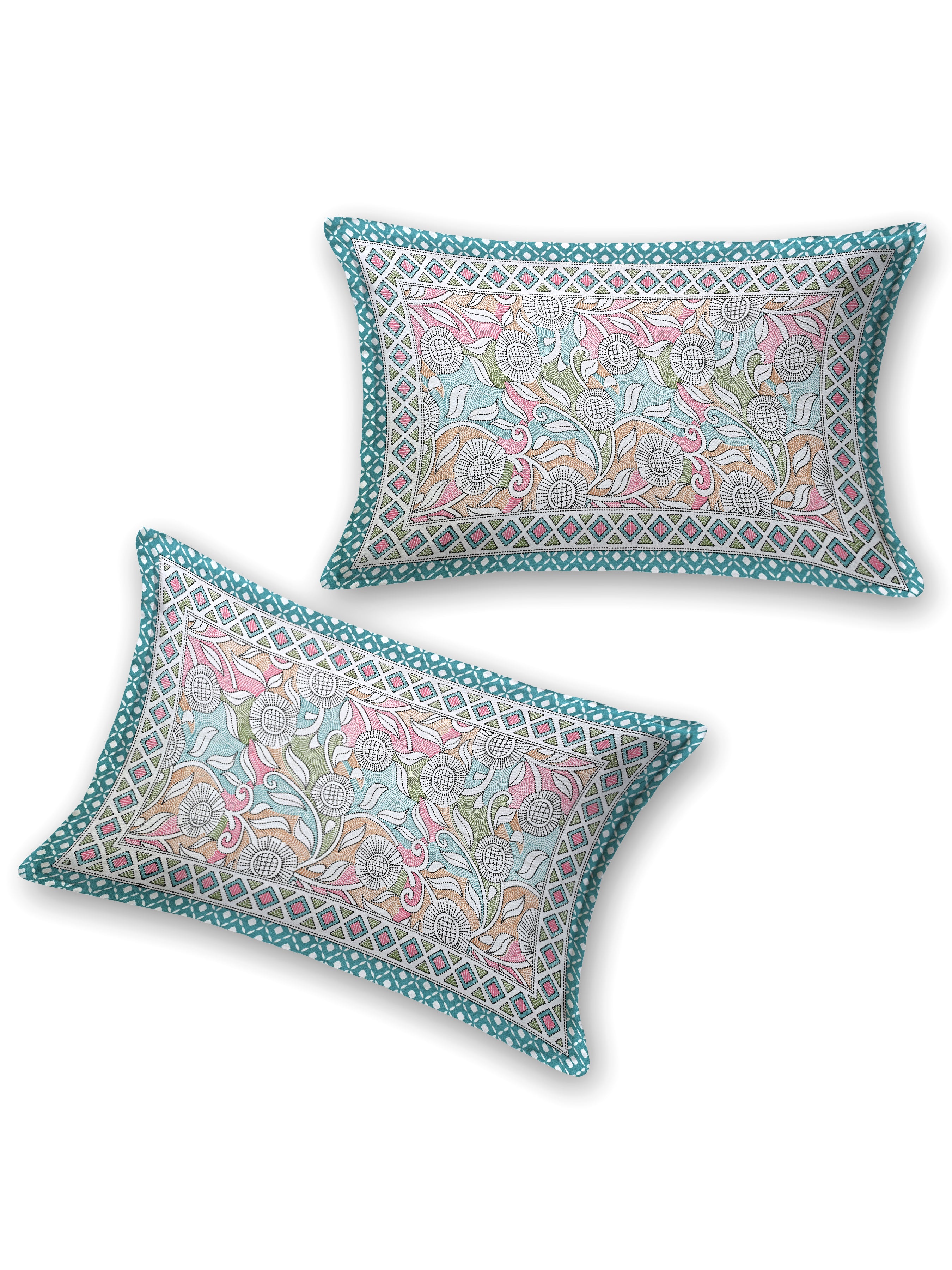 Floral Print Cotton Double King Bedsheet with 2 Pillow Covers