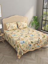 Premium Glaze Cotton Floral Print Super King Bedsheet with 2 Pillow Covers