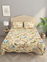 Premium Glaze Cotton Floral Print Super King Bedsheet with 2 Pillow Covers