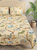 Premium Glaze Cotton Floral Print Super King Bedsheet with 2 Pillow Covers