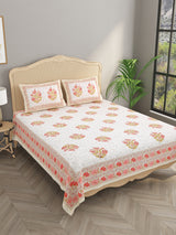 Extra Soft Percale Cotton Double King Floral Print Bedsheet with 2 Pillow Covers