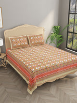 Floral Print Cotton Double King Bedsheet with 2 Pillow Covers