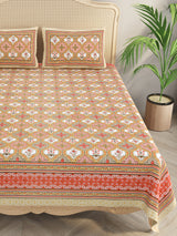 Floral Print Cotton Double King Bedsheet with 2 Pillow Covers