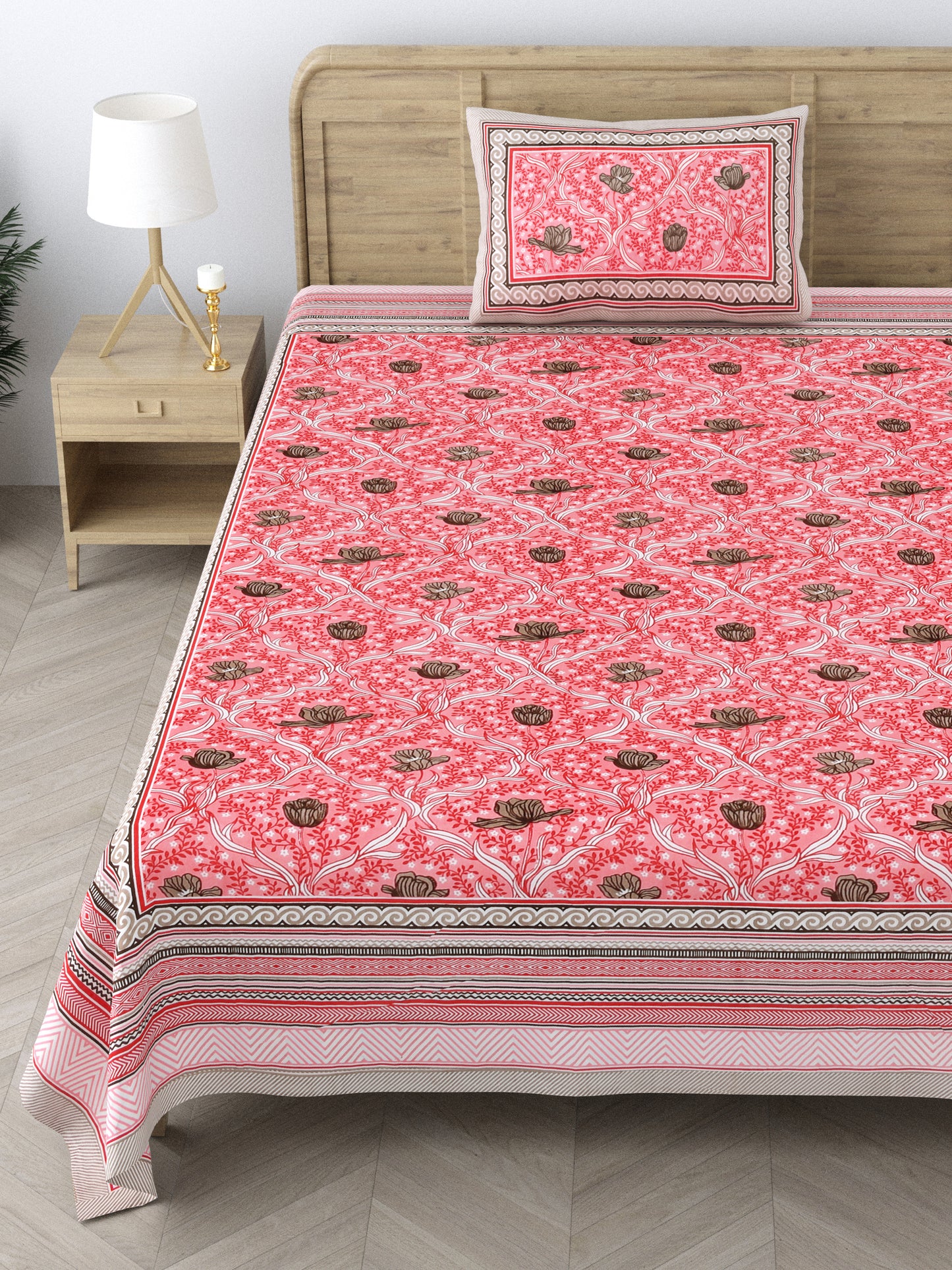 Cotton Floral Print Single bedsheet with 1 Pillow Cover