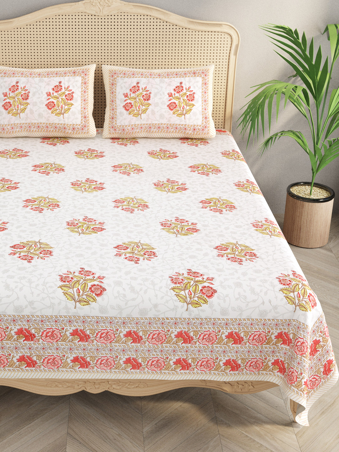 Extra Soft Percale Cotton Double King Floral Print Bedsheet with 2 Pillow Covers