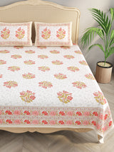 Extra Soft Percale Cotton Double King Floral Print Bedsheet with 2 Pillow Covers