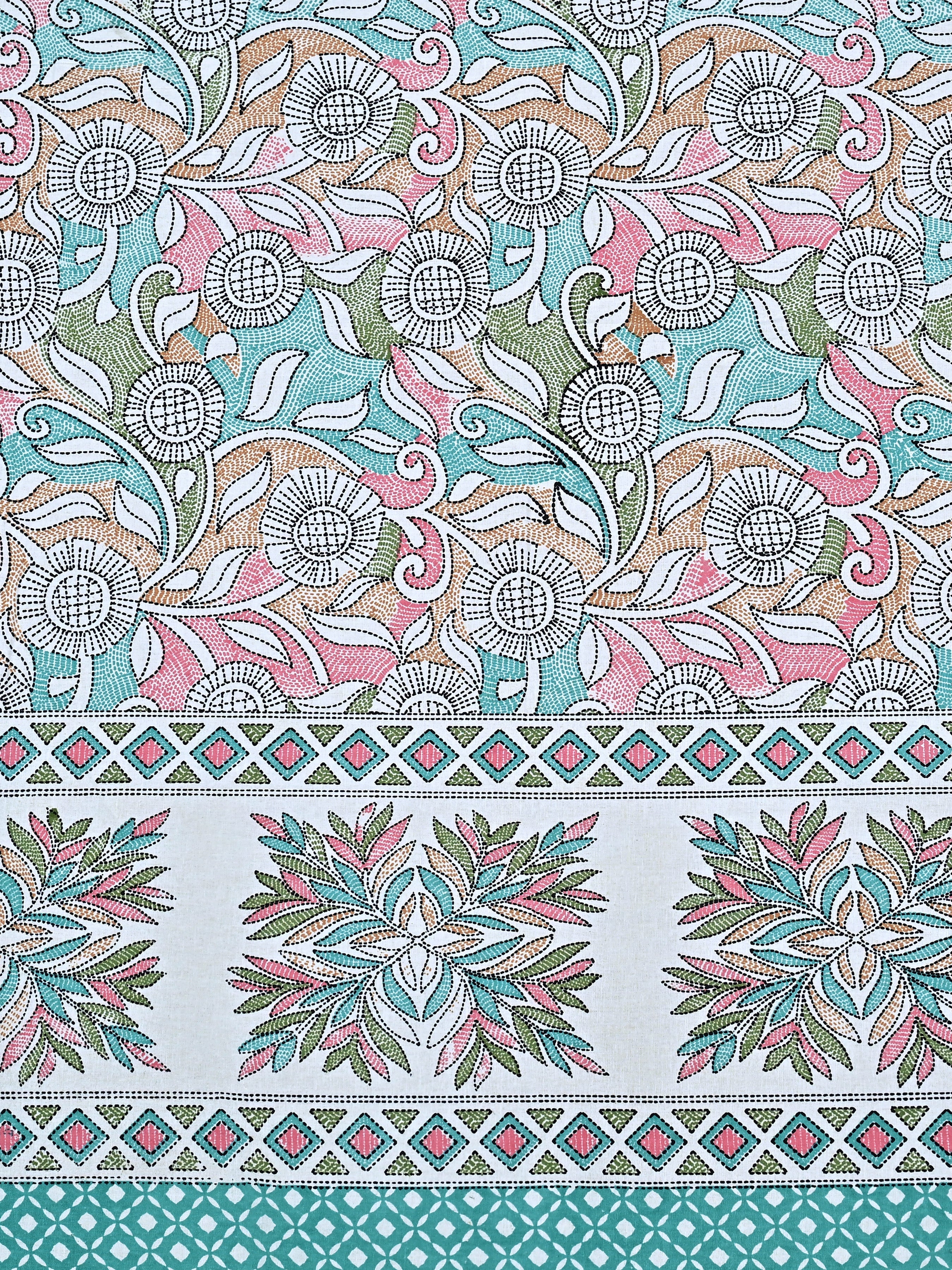 Floral Print Cotton Double King Bedsheet with 2 Pillow Covers