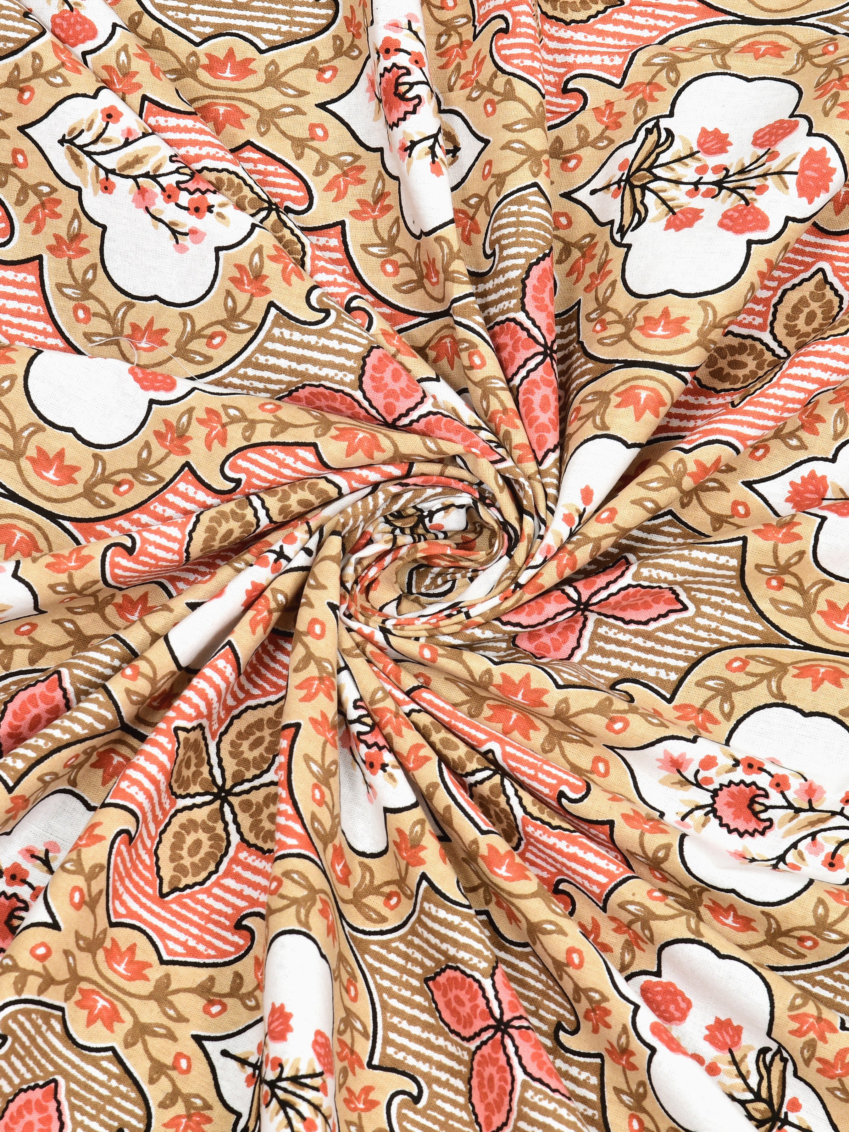Floral Print Cotton Double King Bedsheet with 2 Pillow Covers