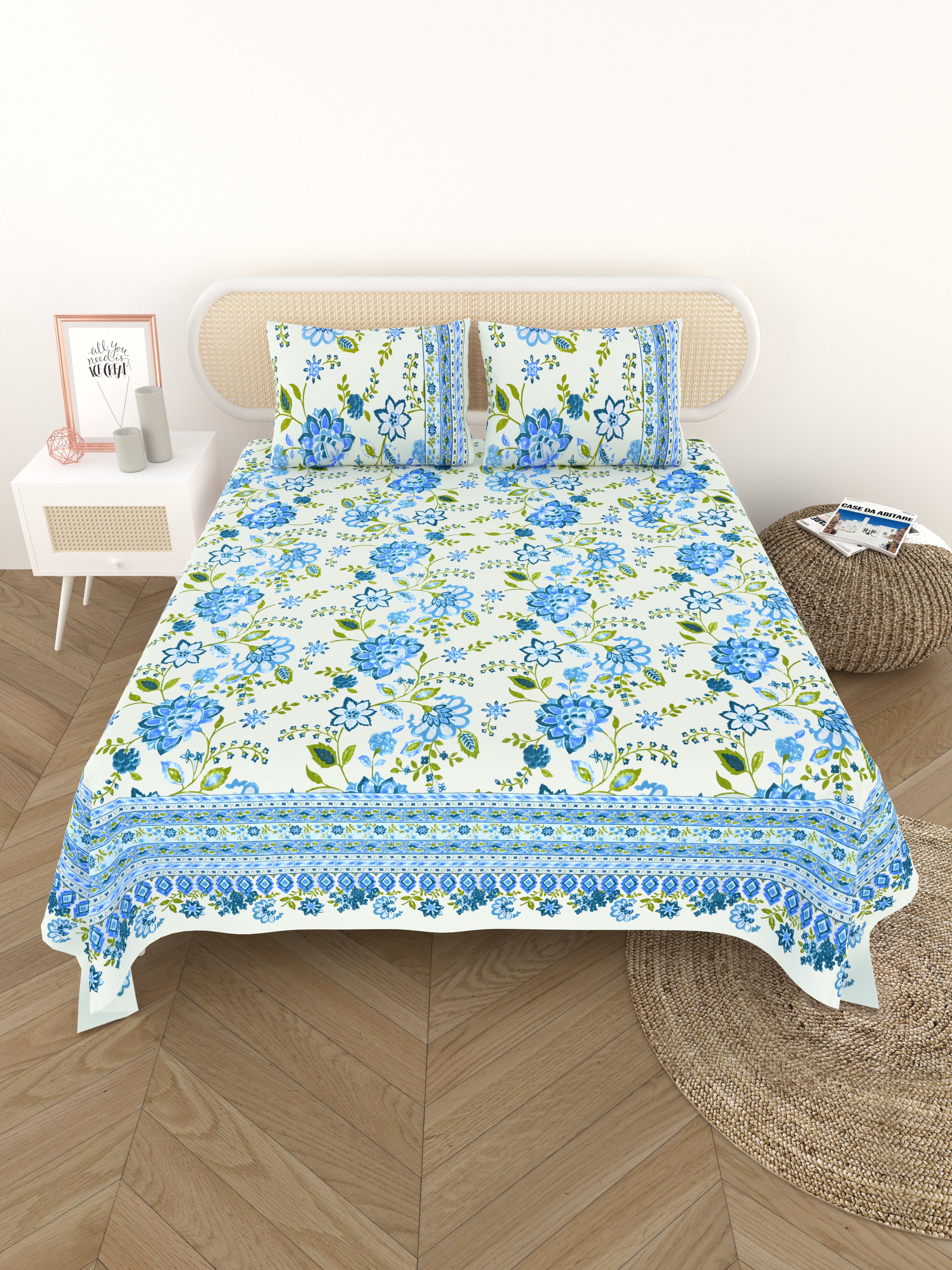 Cotton Printed Bedsheet with 2 Pillow Covers - (108 x 108 Inch)