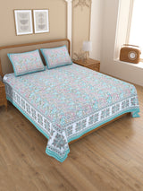 Floral Print Cotton Double King Bedsheet with 2 Pillow Covers
