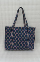 Handblock Printed Quilted Tote Bag without zip/button 17x18x 6 inches