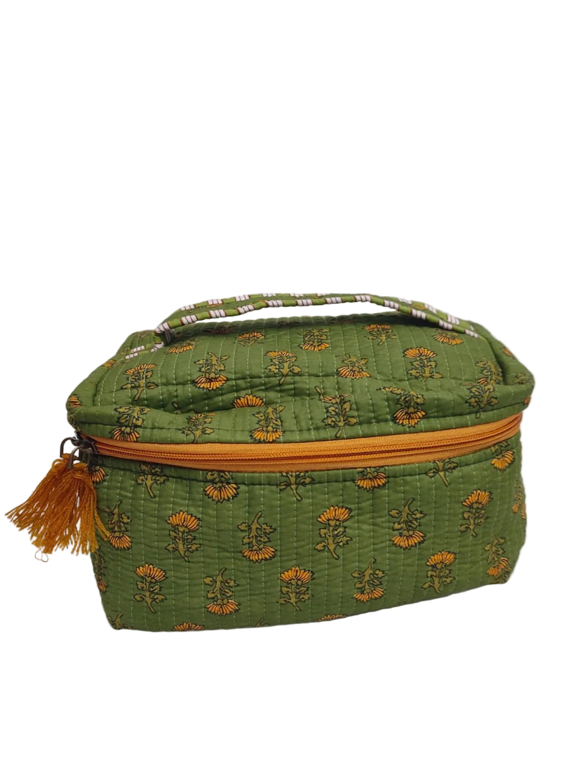 Handcrafted Quilted Makeup Organizer Bag | Cosmetic & Travel Vanity Case - 9x6.5x6.2 inches