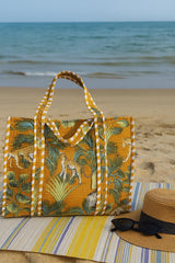 Handblock Printed Quilted Tote Bag without zip/button 17x18x 6 inches