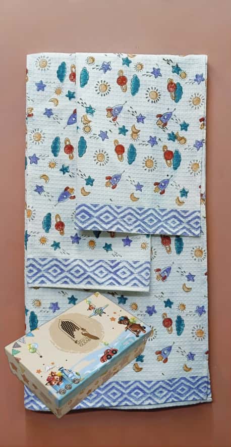 Kids Gift Set - Handblock Printed Towels - 1 Bath + 2 Hand Towels