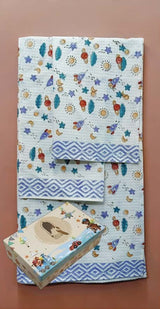 Kids Gift Set - Handblock Printed Towels - 1 Bath + 2 Hand Towels