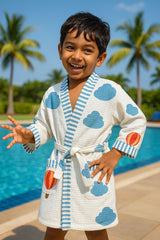 Handblock printed waffle cotton bathrobe for kids - 4-13 years old