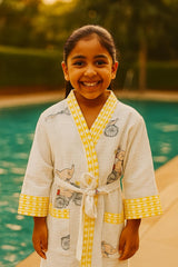 Handblock printed waffle cotton bathrobe for kids - 4-13 years old