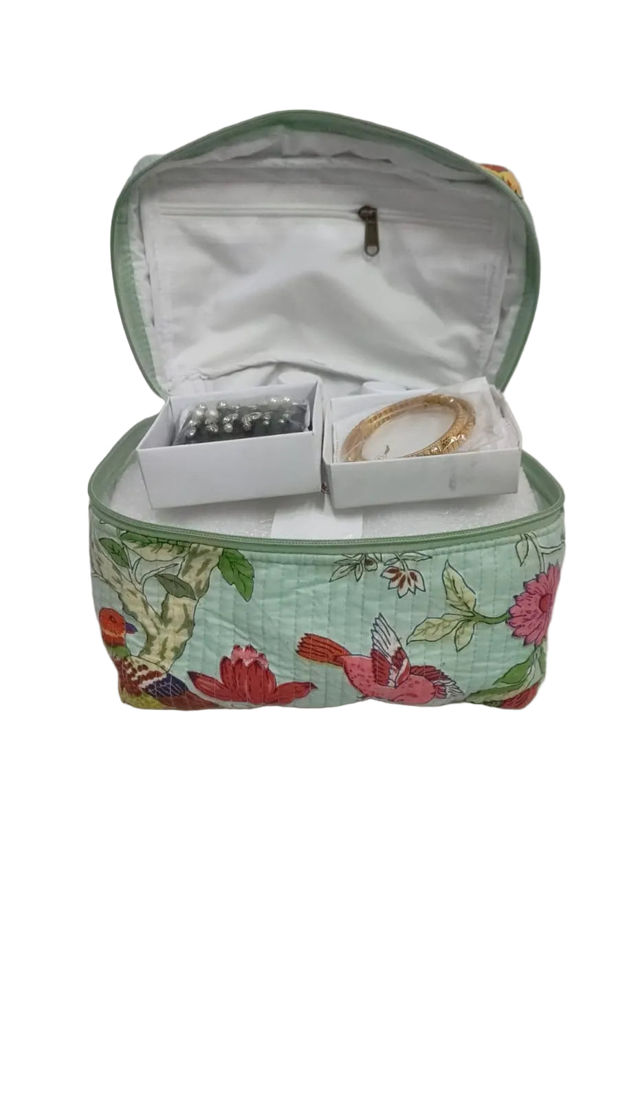 Handcrafted Quilted Makeup Organizer Bag | Cosmetic & Travel Vanity Case - 9x6.5x6.2 inches