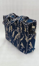 Handblock Printed Quilted Tote Bag with concealed zip ( 17x18x 6 inches)