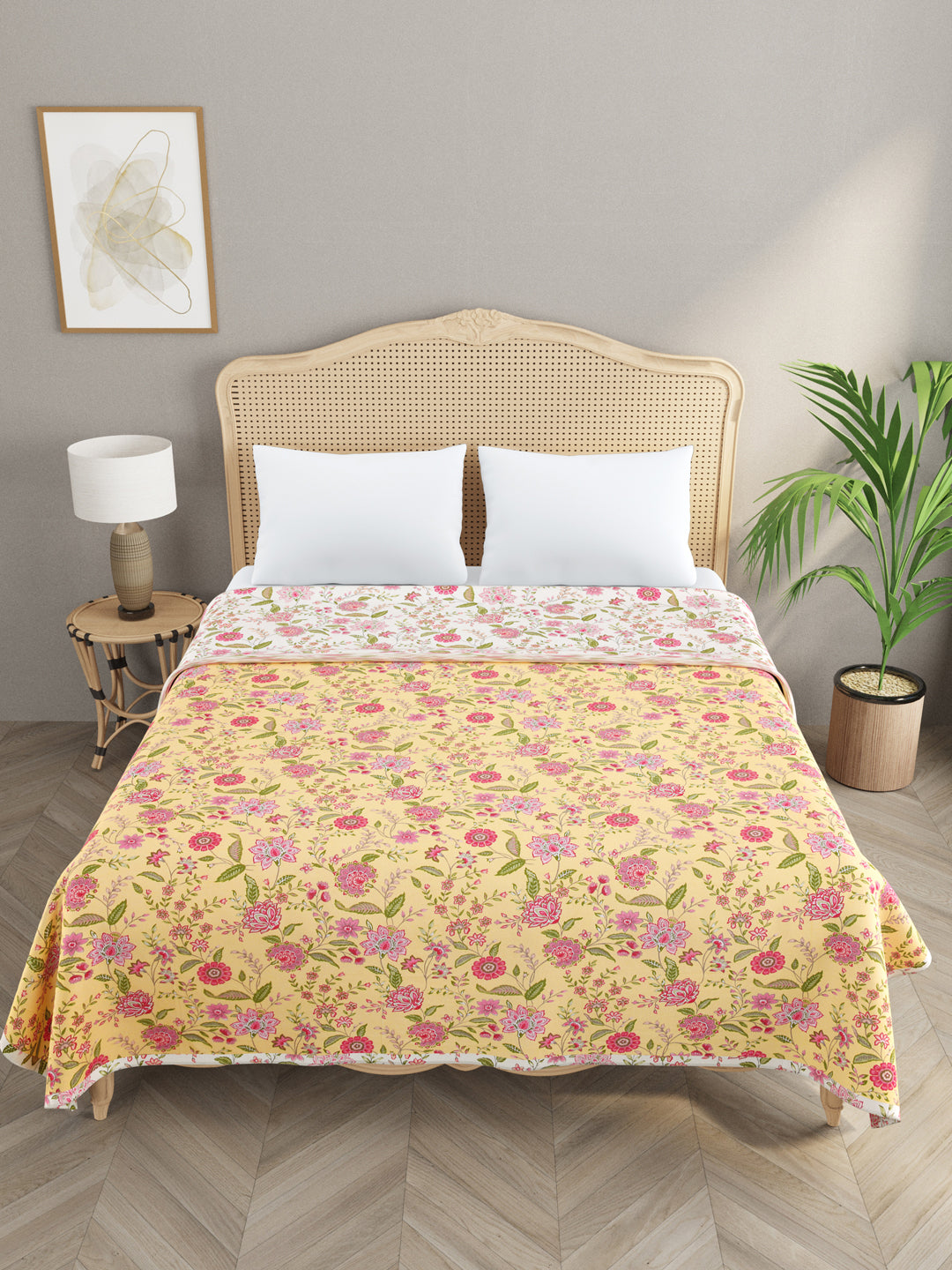 300 GSM Cotton Double Bed Reversible Dohar in floral print