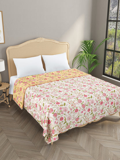 300 GSM Cotton Double Bed Reversible Dohar in floral print